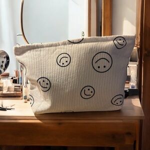 White Corduroy Smiley Skincare and Makeup Bundle